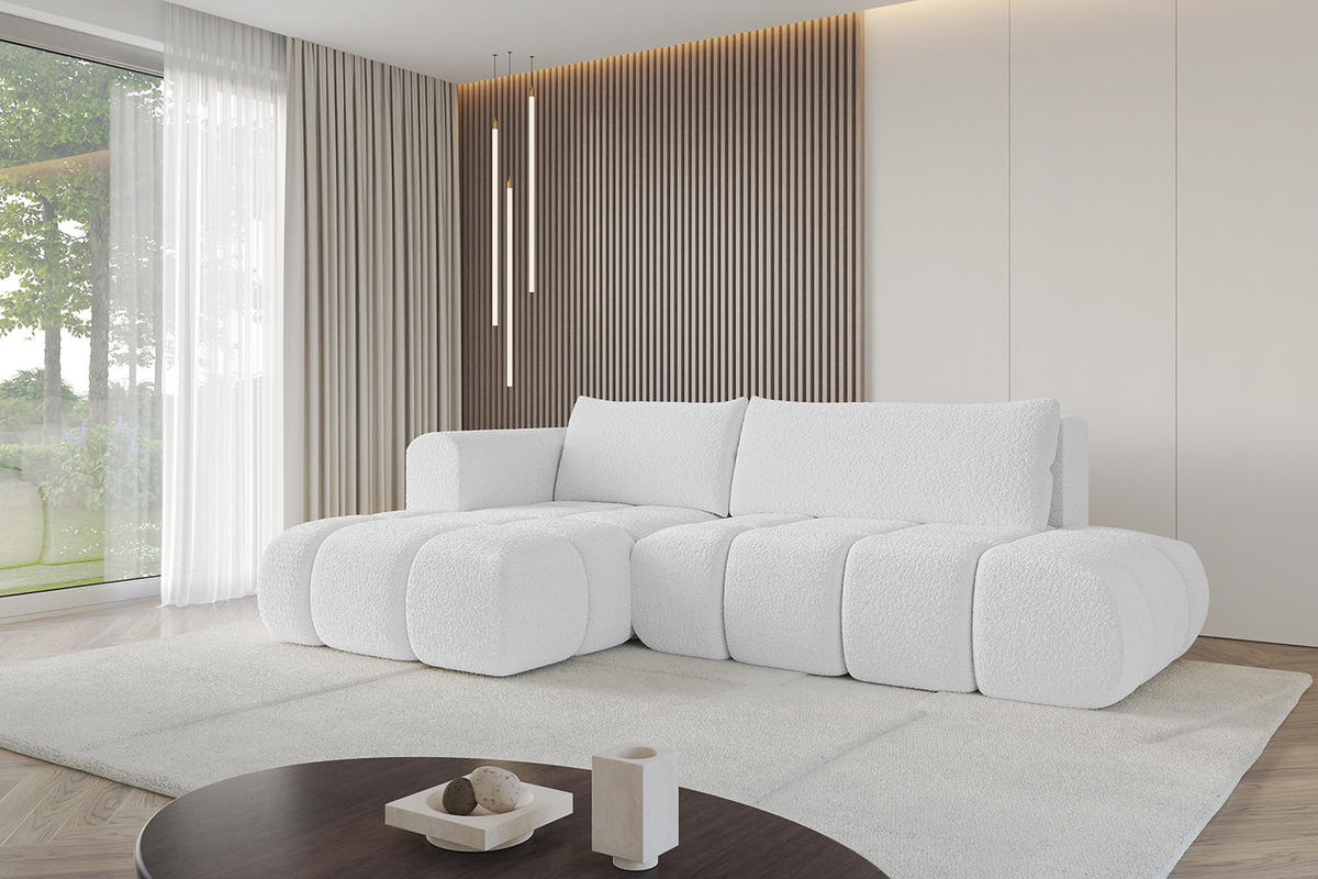 ECKSOFA Ottomane Links CLOUD-L 289x180x40 Weiß Bouclé - Weiß, Holzwerkstoff/Kunststoff (180/289cm) - ALTDECOR