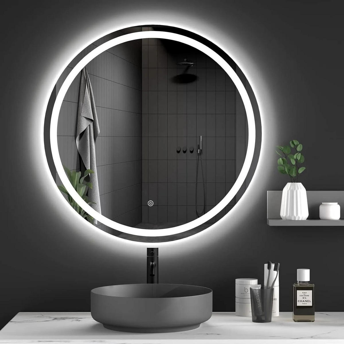 SPIEGEL Rea Led 80cm Bas - Grau, Glas (78.5/78.5/2cm) - REA