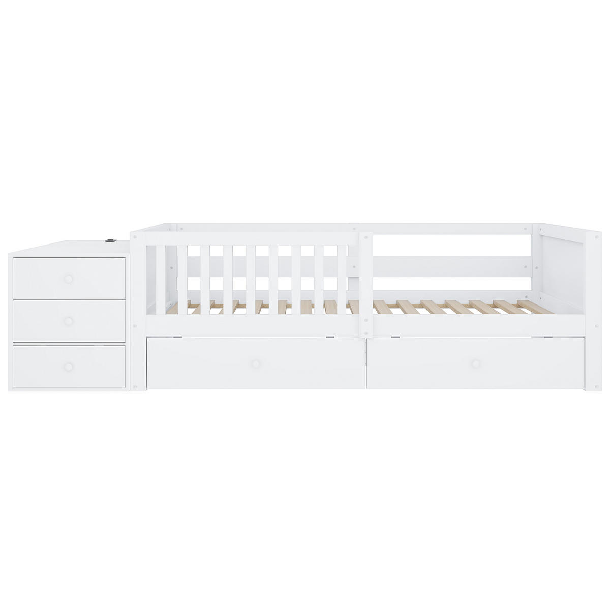 KINDERBETT 90/200 cm DE-32653 mit Doppelschubladen und LED Weiß - Weiß, Holz (90/200cm) - ComfortXL