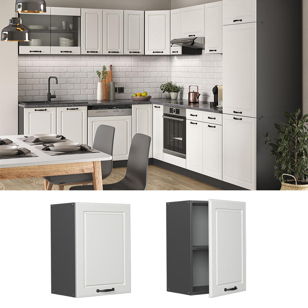HÄNGESCHRANK R-Line Weiß Landhaus 45 cm - Anthrazit/Weiß, Holzwerkstoff (45/60/31cm) - Vicco