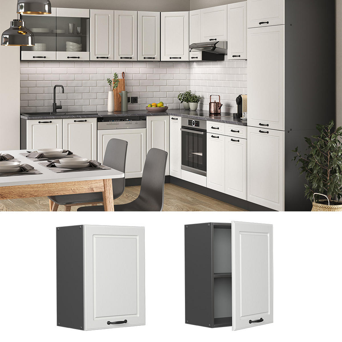 HÄNGESCHRANK R-Line Weiß Landhaus 45 cm - Anthrazit/Weiß, Holzwerkstoff (45/60/31cm) - Vicco