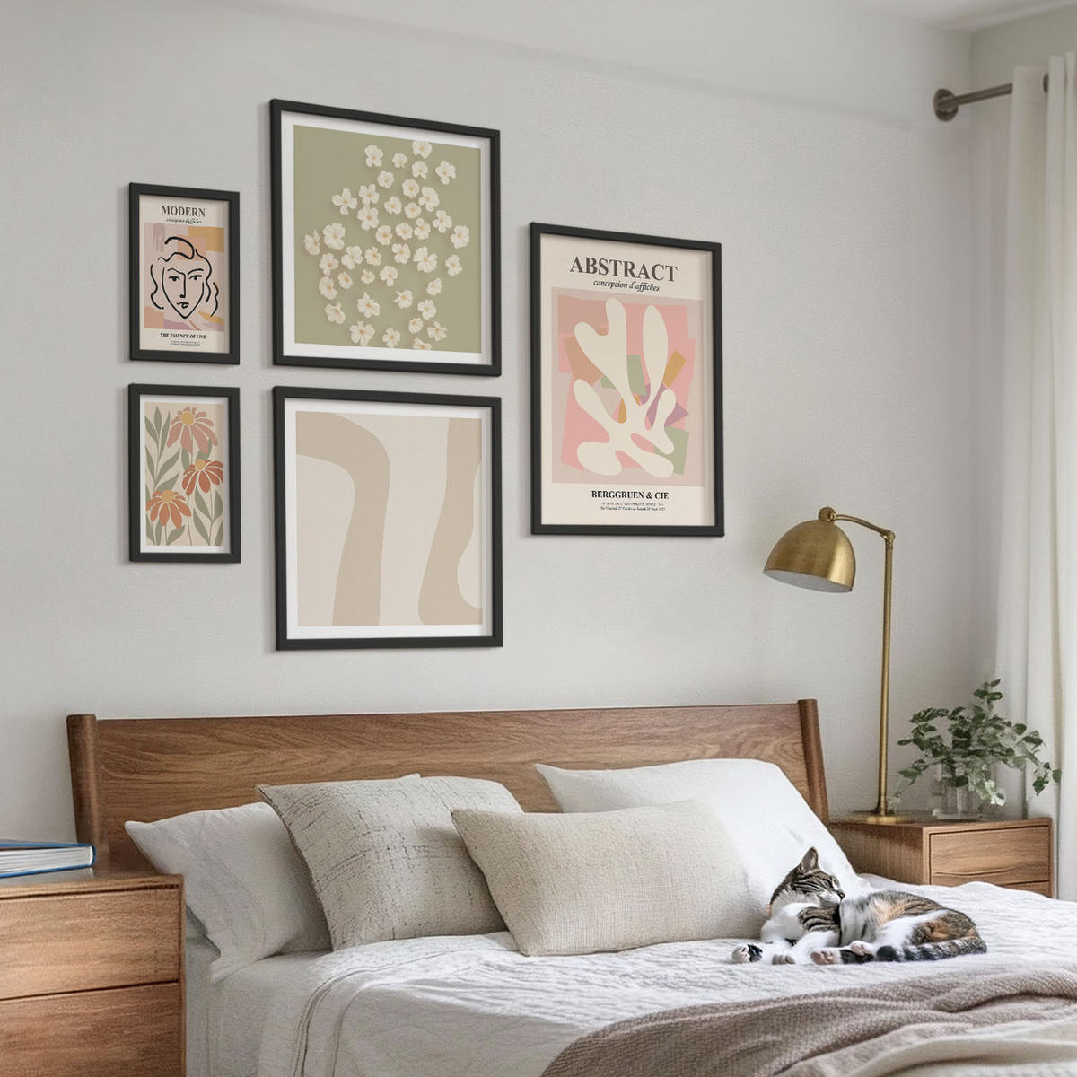 WANDBILDER 5er-Set - 50x50 cm & 20x30 cm & 40x60 cm Schwarzer Rahmen - Moderne abstrakte Frau - Schwarz, Kunststoff (40/60cm) - ArtPrintCave