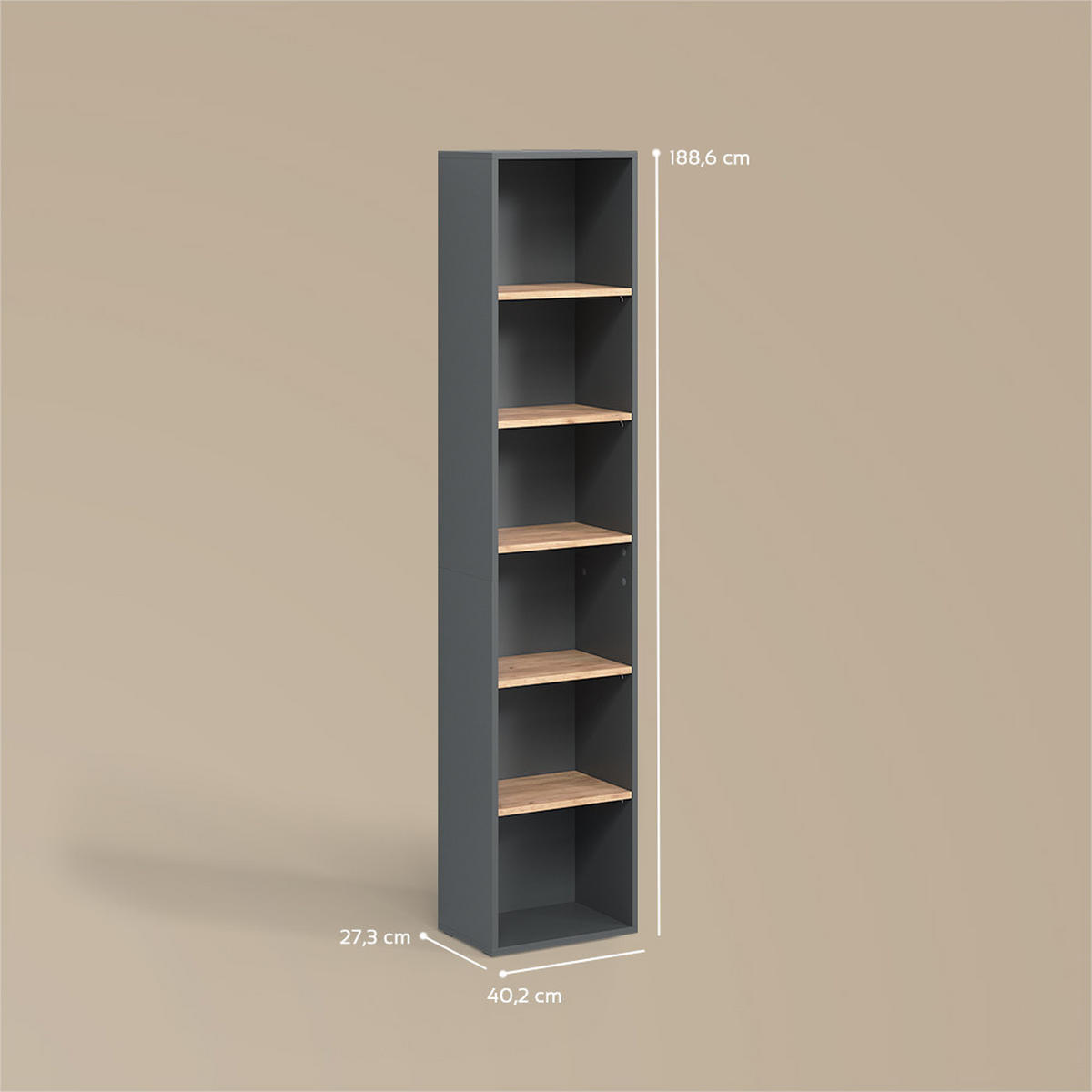 BADSCHRANK Paolina Anthrazit/Goldkraft Eiche 40.2 x 188.6 cm - Anthrazit/Eiche Wotan, Holzwerkstoff (40.2/188.6/27.3cm) - Livinity®