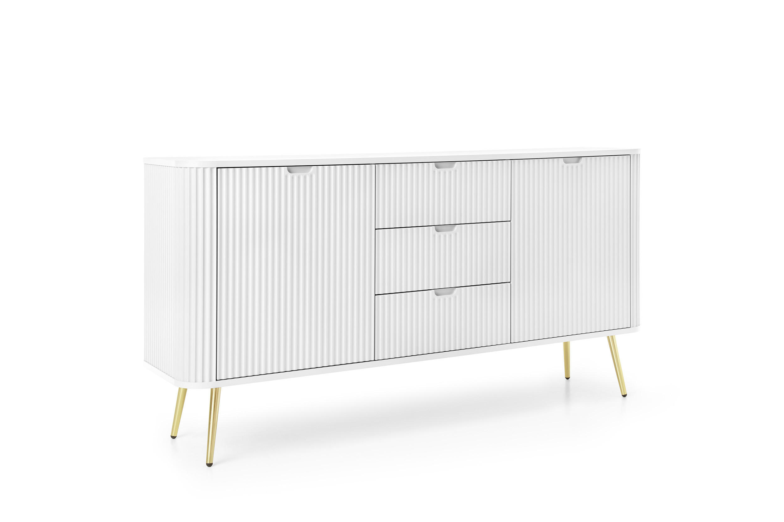 KOMMODE Breite ZOVA Weiß-Gold, 168x87x39cm 3 Schubladen, 2 Schränke - Goldfarben/Weiß, Holzwerkstoff/Kunststoff (168/87/39cm) - DomoHome