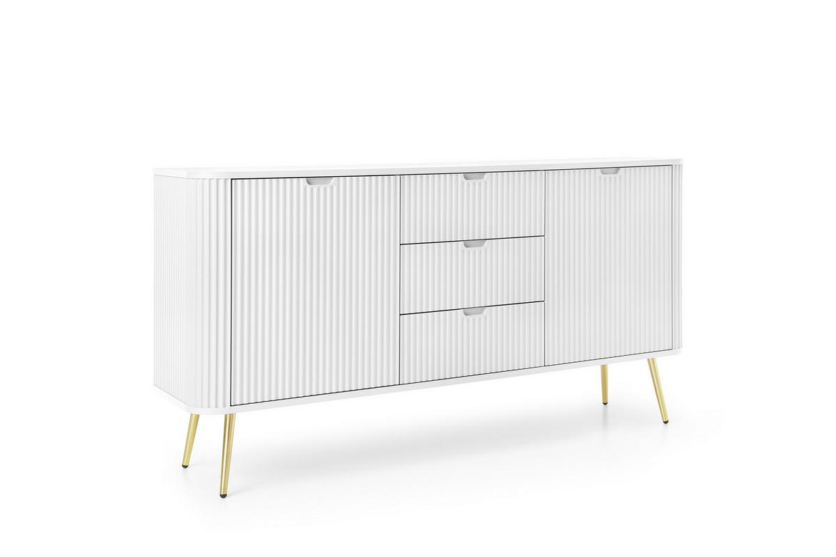 KOMMODE Breite ZOVA Weiß-Gold, 168x87x39cm 3 Schubladen, 2 Schränke - Goldfarben/Weiß, Holzwerkstoff/Kunststoff (168/87/39cm) - DomoHome