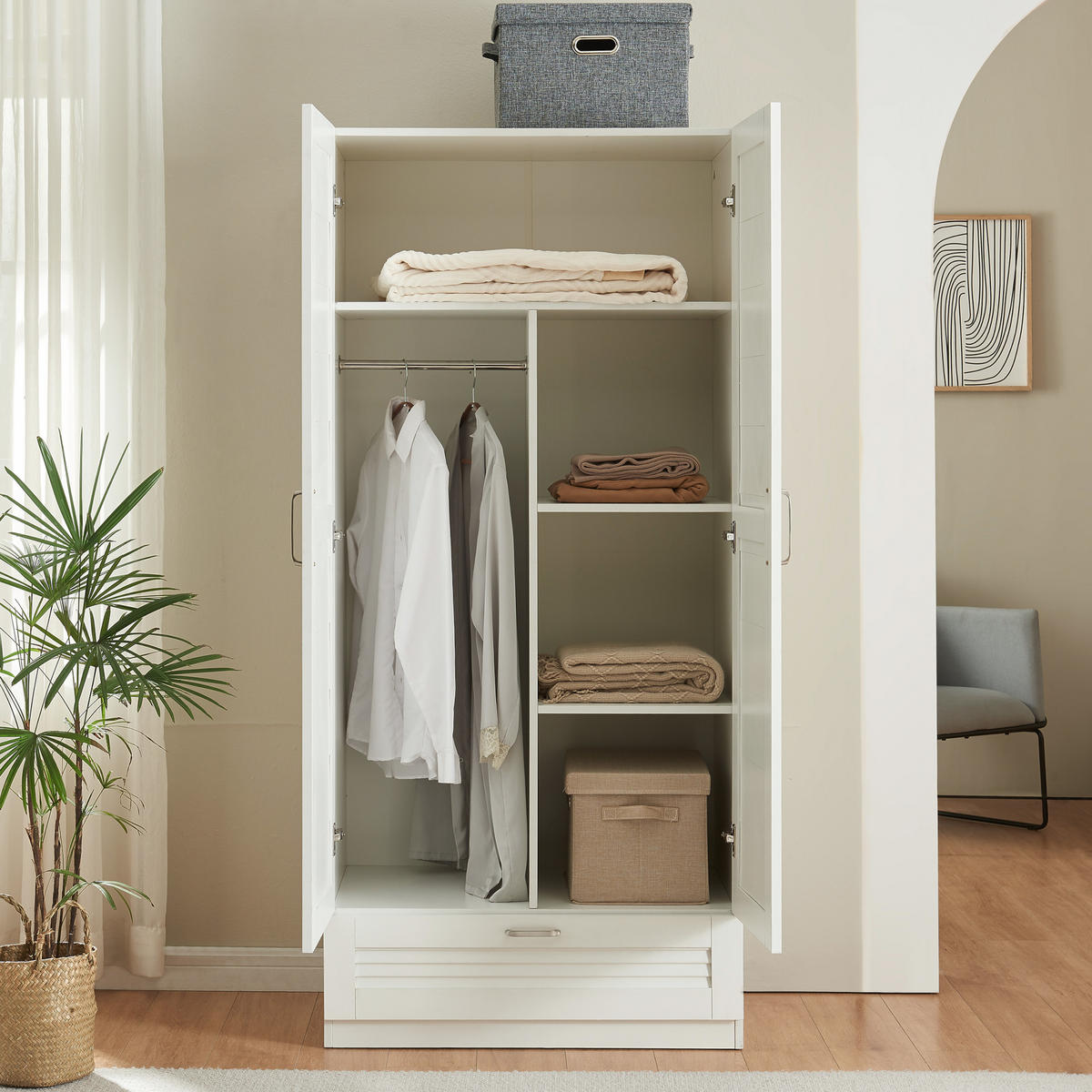 KLEIDERSCHRANK Finning - Weiß, Holzwerkstoff (80/176/52cm) - [en.casa]