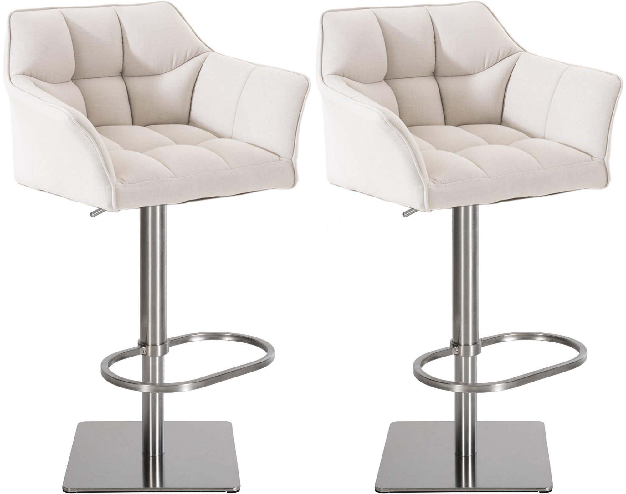 BARHOCKER 2er Set Stoff Weiß - Edelstahlfarben/Weiß, Textil/Metall (64/88/45cm) - CLP