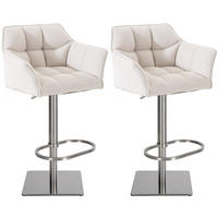 BARHOCKER 2er Set Stoff Weiß - Edelstahlfarben/Weiß, Textil/Metall (64/88/45cm) - CLP