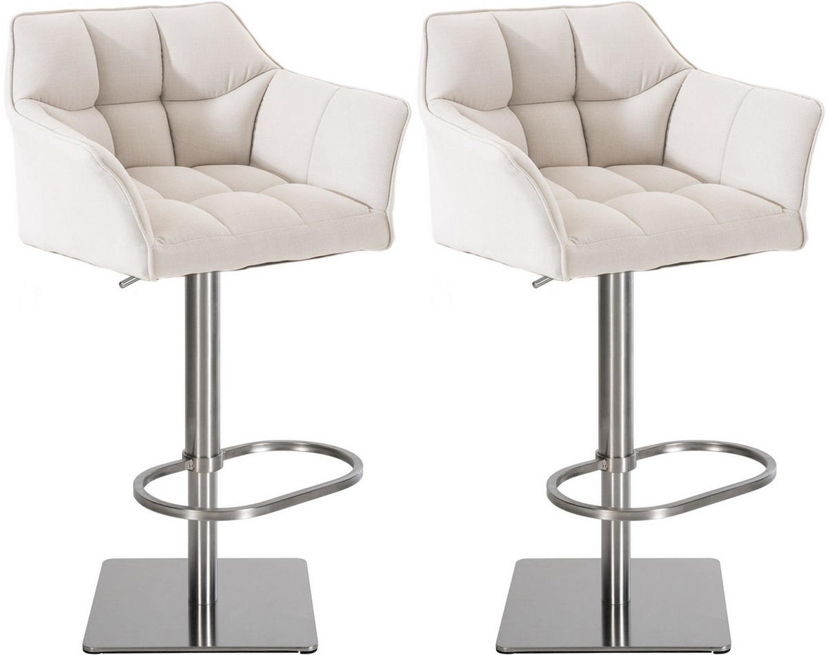 BARHOCKER 2er Set Stoff Weiß - Edelstahlfarben/Weiß, Textil/Metall (64/88/45cm) - CLP