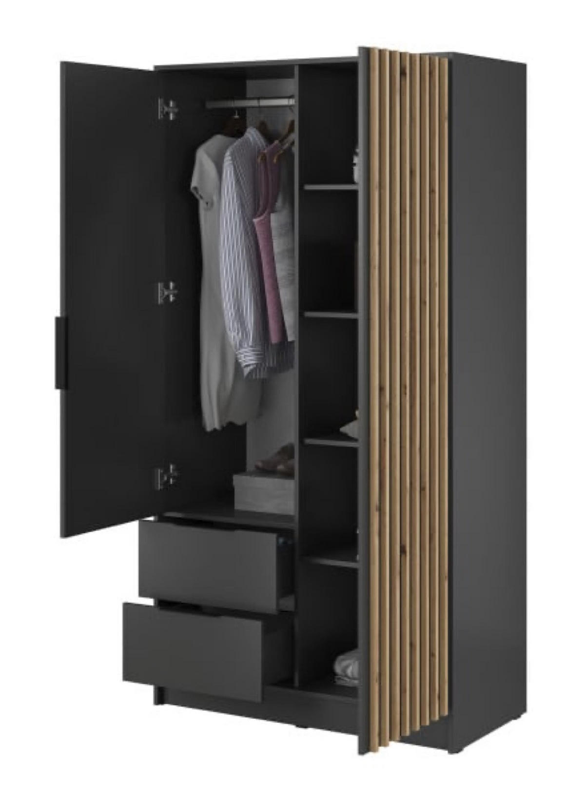 SCHRANK Grafit KELLY Mit Lamellen Und Spiegel 105 cm - Transparent/Graphitfarben, Holzwerkstoff (105/200/51cm) - Sepro Meble