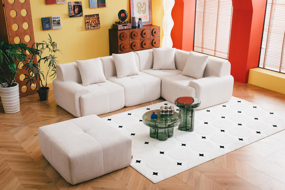 ECKSOFA Chenille Elfenbeinweiß - Creme, Textil (260/190cm) - MILYsofa