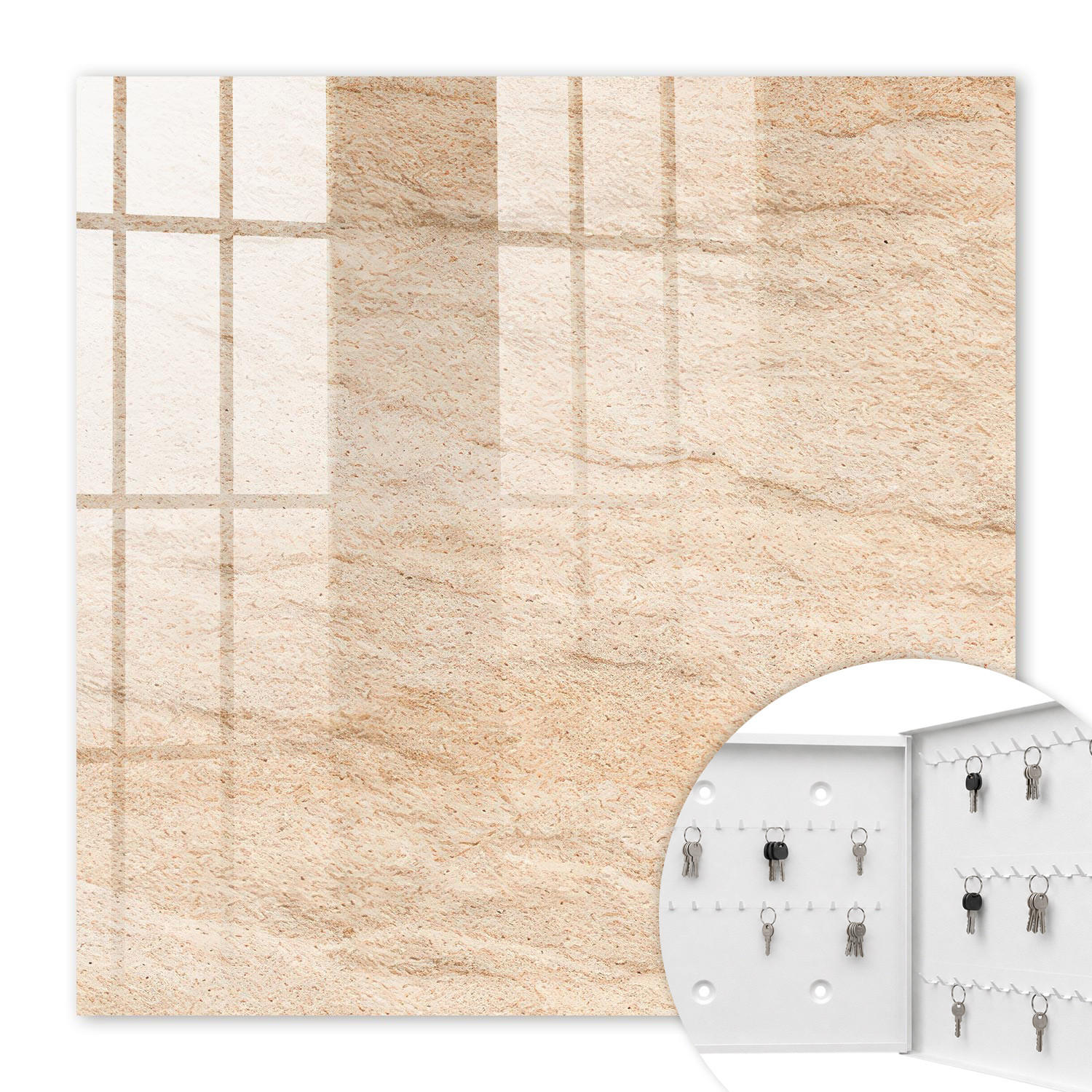 SCHLÜSSELBOX Weiß 30x30 cm – Türöffnung nach rechts - Steintextur - Beige, Metall (30/30/5cm) - TULUP