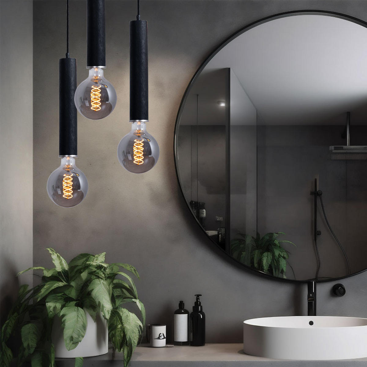 HÄNGELEUCHTE Holzoptik Schwarz 3-flammig - Schwarz, Holz (35/35/160cm) - Globo Lighting