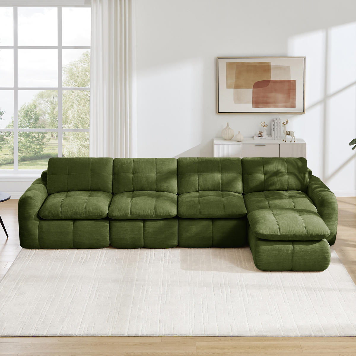 ECKSOFA DE-34464 4-Sitzer L-Form mit Ottoman Grün - Grün, Textil (160/334cm) - ComfortXL