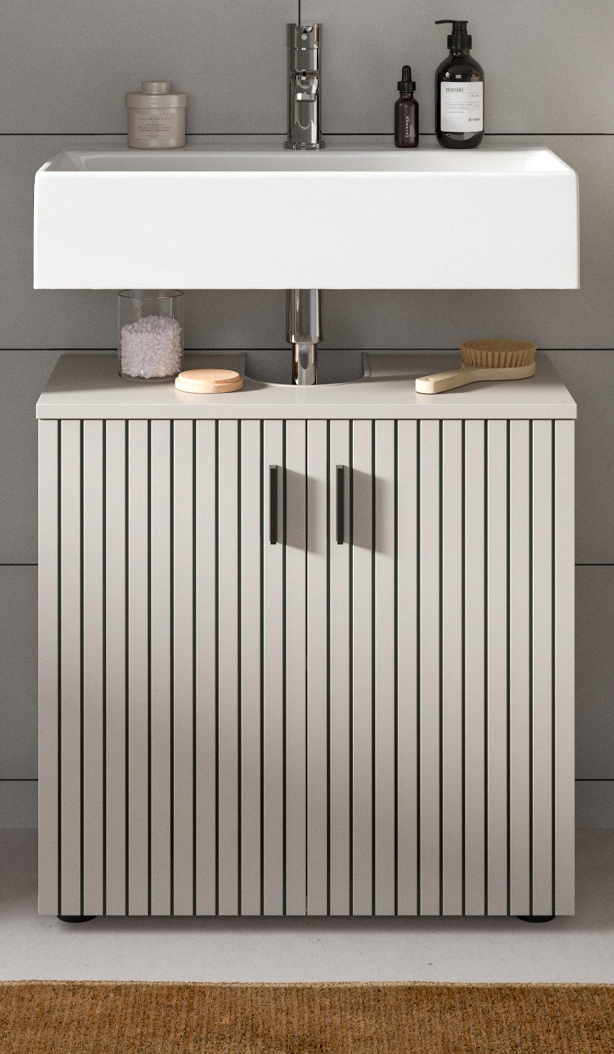 WASCHBECKENUNTERSCHRANK kaschmir 60 cm, Badezimmer Unterschrank 2-türig - Kaschmir/Schwarz, Holzwerkstoff/Kunststoff (60/59/30cm) - Inn.Furn