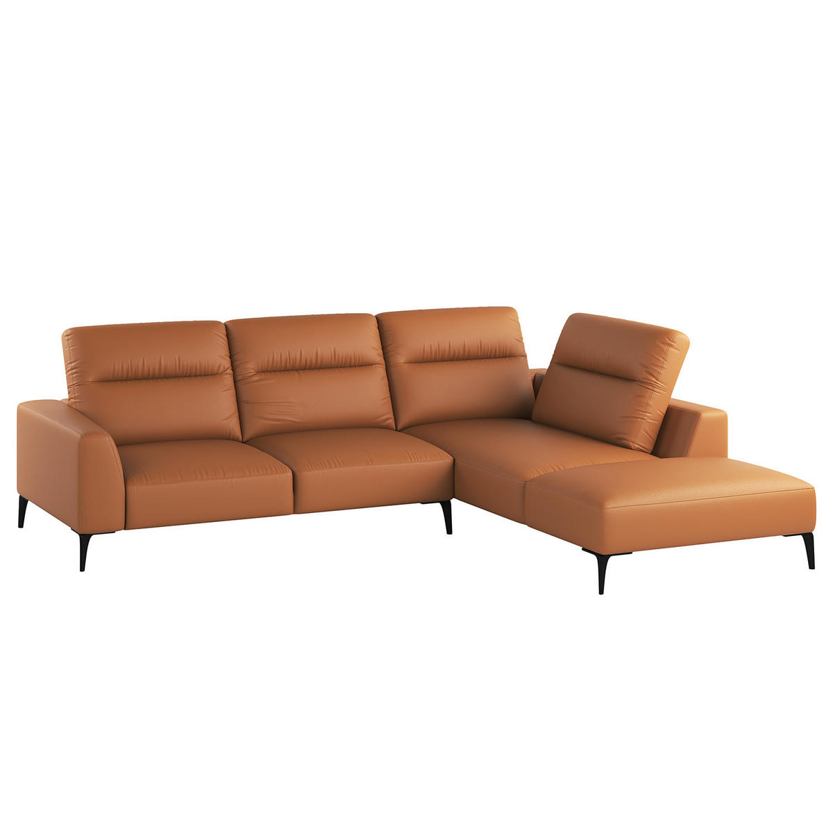 ECKSOFA mit Ottomane - Cognac/Schwarz, Leder/Metall (263/238cm) - home24