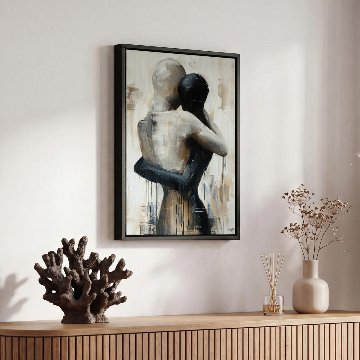 LEINWAND Bilder mit Rahmen - Abstrakt - Liebe - Schwarz und weiß - Modern - 20x30 - Schwarz, Textil (20/30cm) - MuchoWow