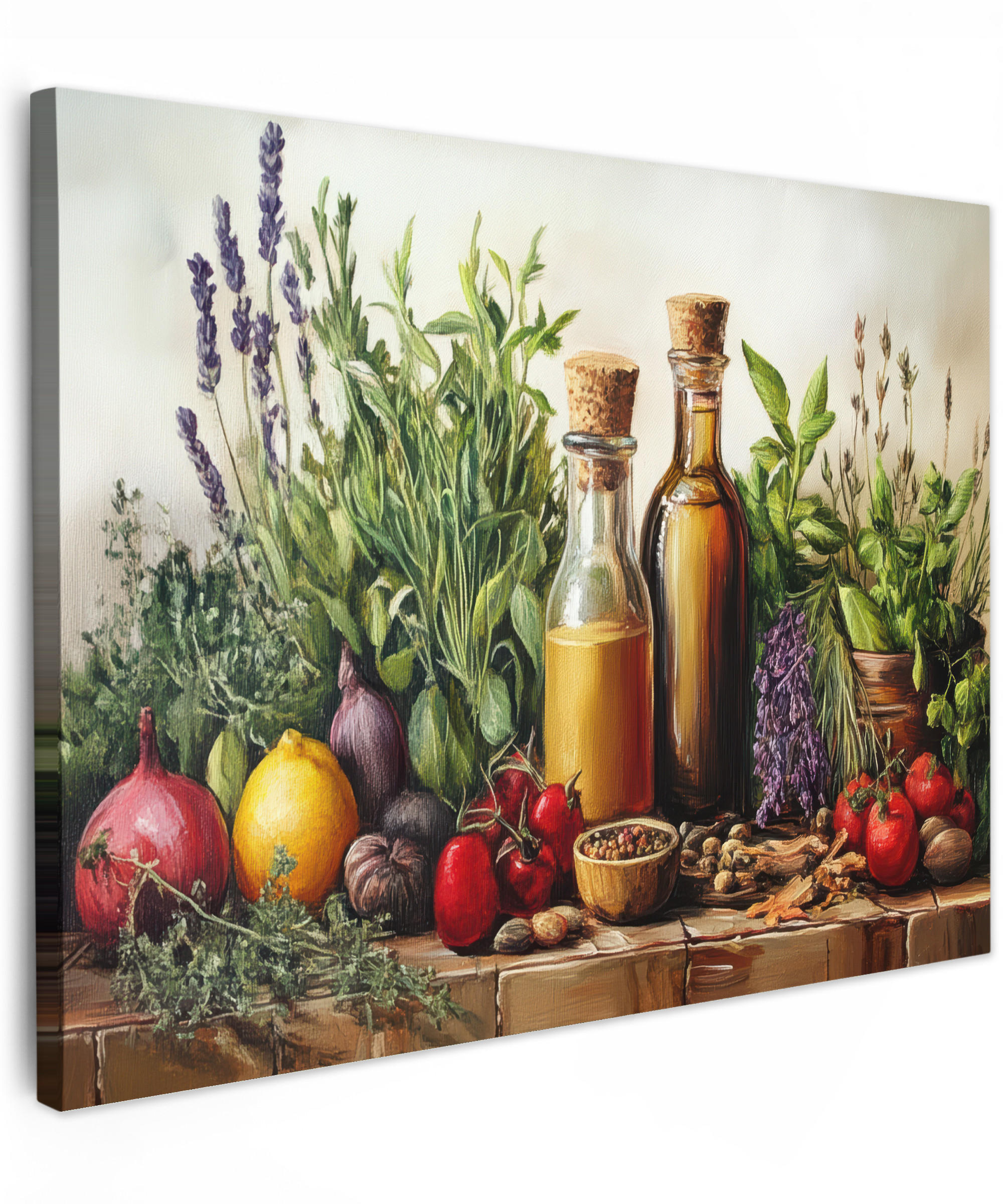 LEINWANDBILD Stilleben - Kräuter - Gewürze - Früchte - Farbenfroh 40x30 cm - Grün, Textil (40/30cm) - MuchoWow