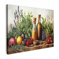 LEINWANDBILD Stilleben - Kräuter - Gewürze - Früchte - Farbenfroh 40x30 cm - Grün, Textil (40/30cm) - MuchoWow