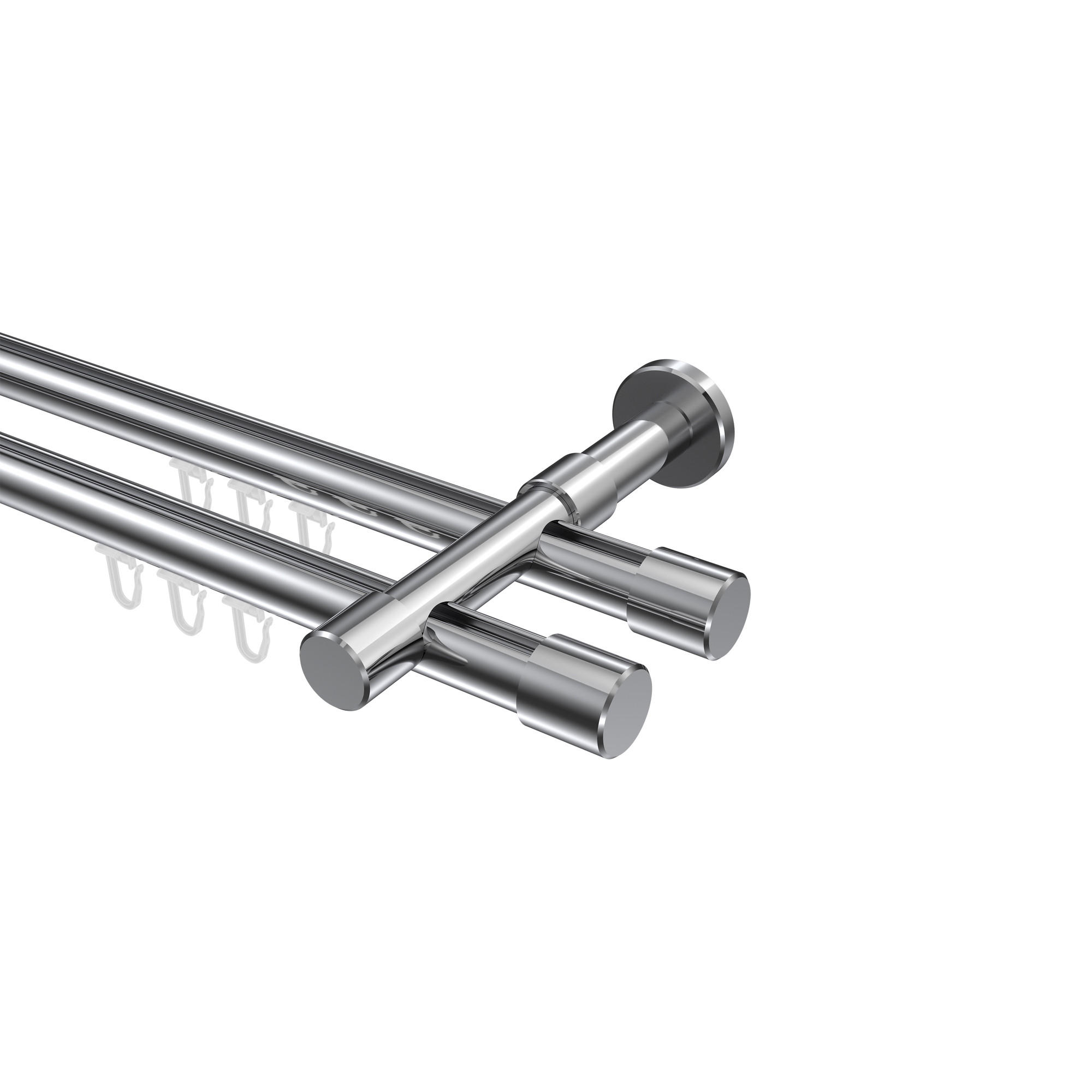 INNENLAUF-GARDINENSTANGEN-SET Prestige Santo 360 cm (geteilt in 2 x 180 cm), 2-läufig, 20 mm Ø Chrom - Chromfarben, Metall (360cm) - INTERDECO