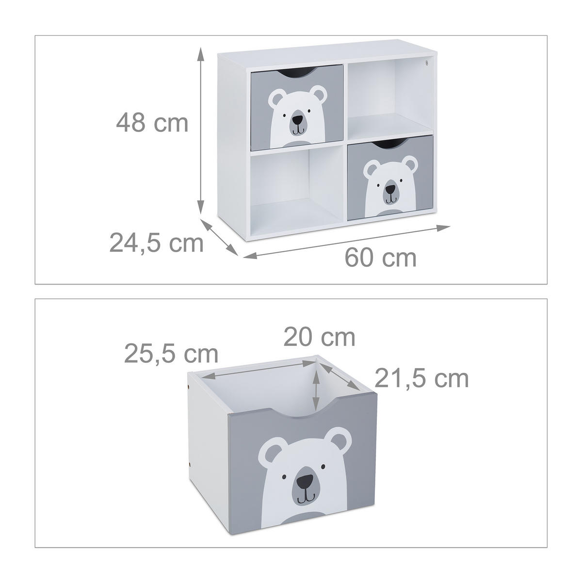 KINDERREGAL - Weiß, Holzwerkstoff (60/48/24.5cm) - Relaxdays