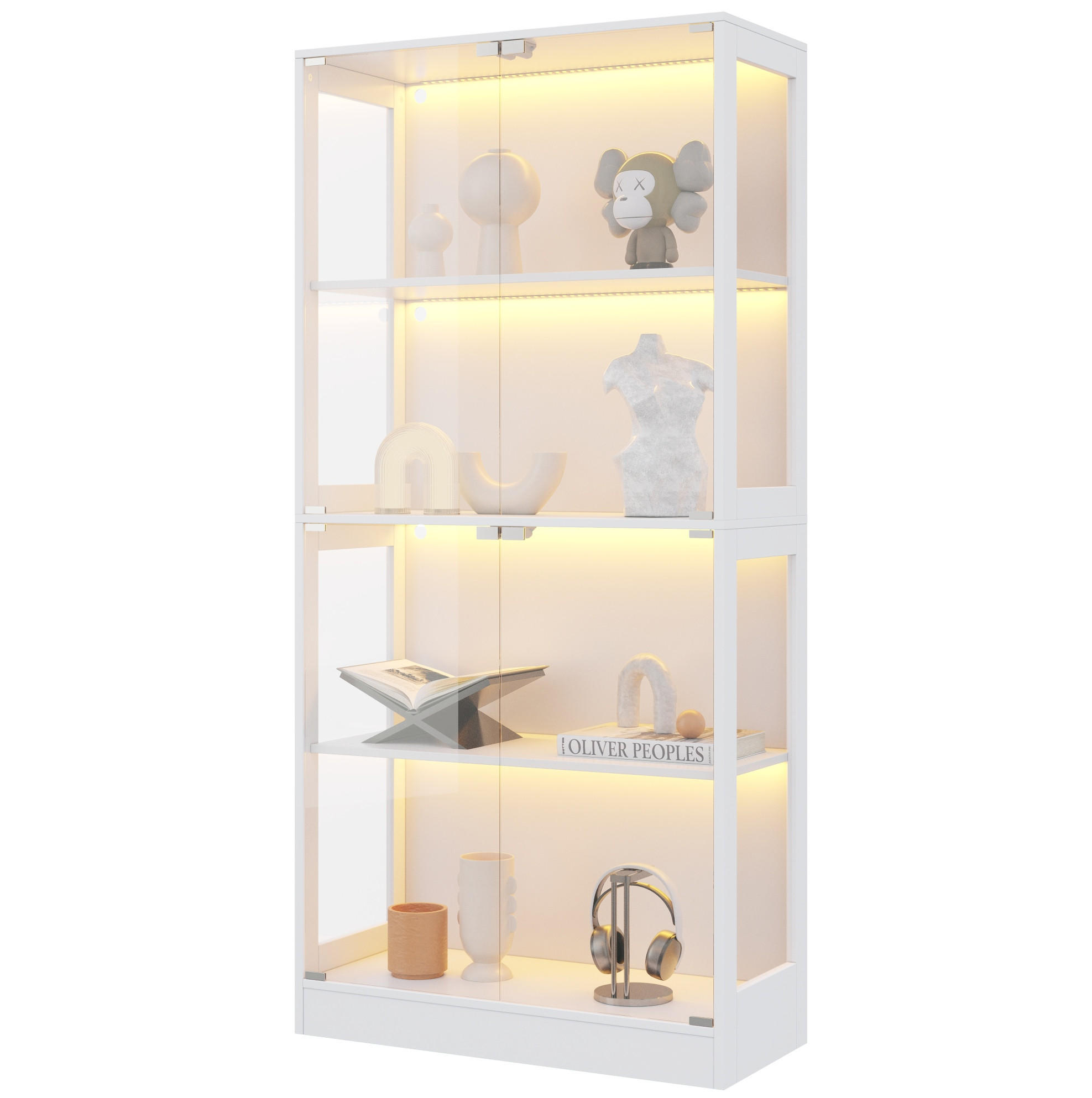 VITRINE mit LED-Beleuchtung 80 x 35 x 170 cm MDF/Glas Weiß - Weiß, Glas (35/170/80cm) - Beauniv