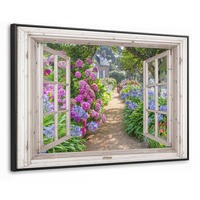 LEINWAND Bilder mit Rahmen - Hortensie - Durchsichtig - Blumen - Sommer - Lila - Weg - 120x80 - Lila, Textil (120/80cm) - MuchoWow