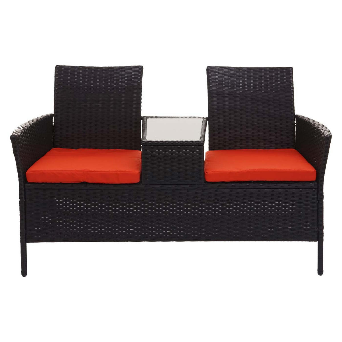 POLY-RATTAN SITZBANK MIT TISCH Schwarz, Orange - Schwarz/Orange, Kunststoff (132/84/55cm) - MCW