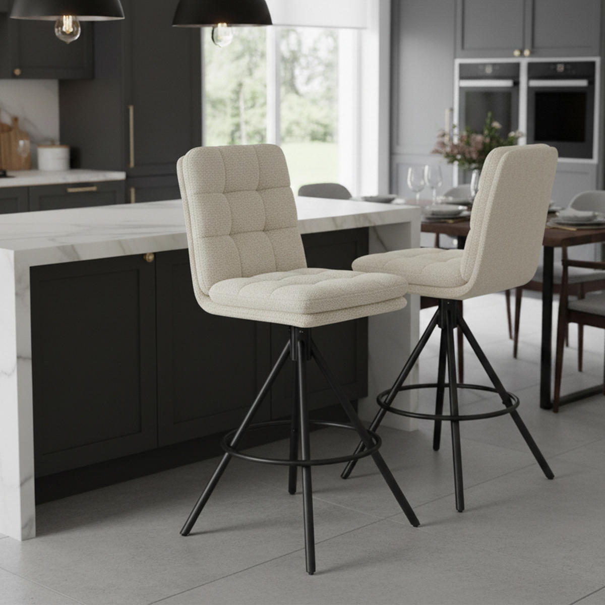 BARHOCKER Tayo - Creme/Schwarz, Textil/Metall (46/106/57cm) - DUBI Möbel