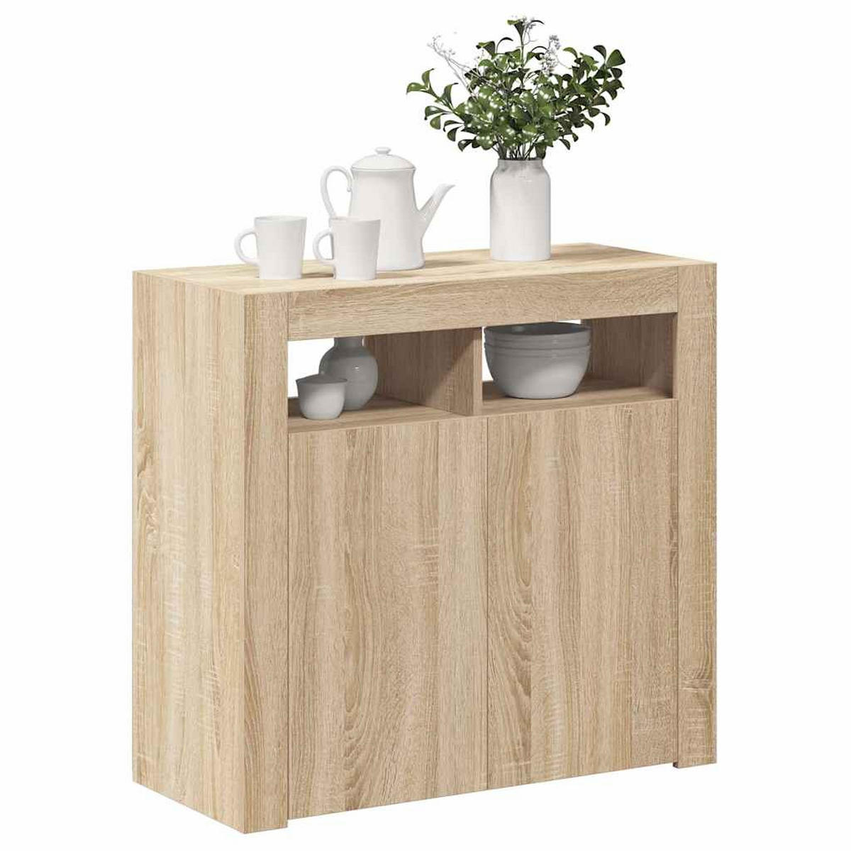 SIDEBOARD mit LED-Licht 80/35/75 cm aus Holzwerkstoff Sonoma-Eiche Dekor - Sonoma Eiche, Holz (80/75/35cm) - vidaXL