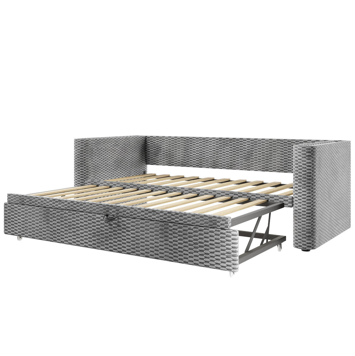 POLSTERBETT 90/200 cm ausziehbar auf 180/200 cm mit LED-Beleuchtung und Samtbezug, Grau - Grau, Textil (90/200cm) - Redom