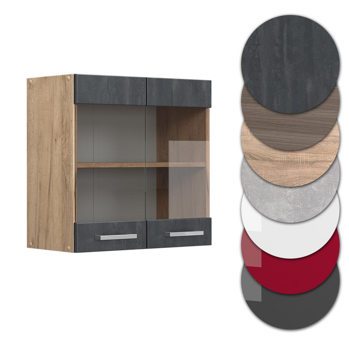 KÜCHENGLASSCHRANK R-Line Schwarz Beton 60 cm - Eiche Wotan/Schwarz, Holzwerkstoff (60/60/31cm) - Vicco