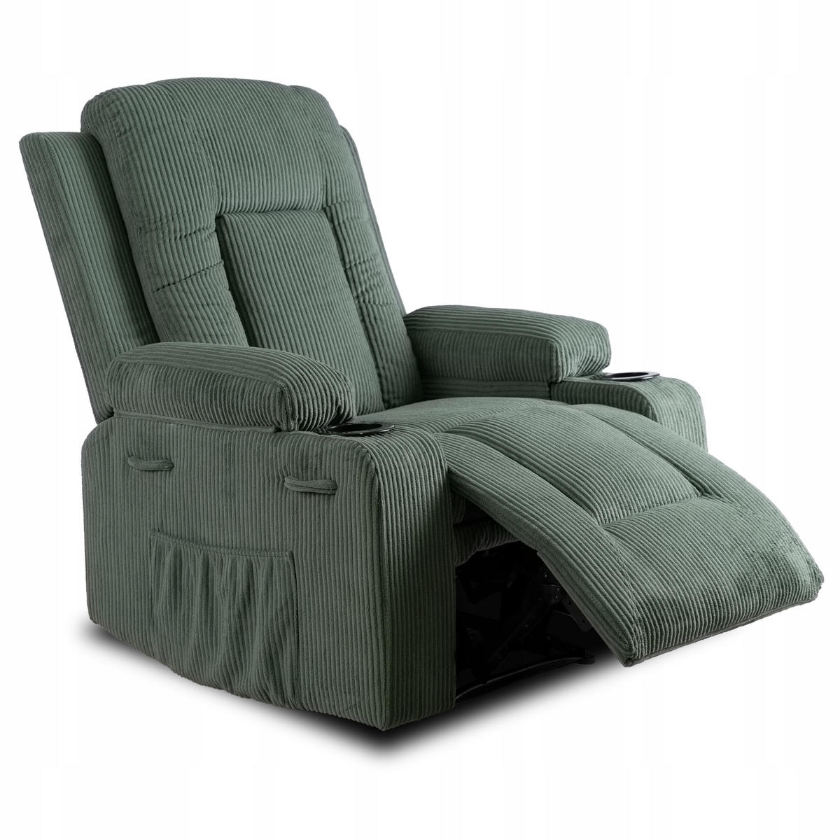 MASSAGESESSEL BOX 2 mit Fußhocker Cord Grün - Grün, Holz/Textil (87/101/85cm) - makarowski meble