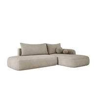 ECKSOFA BABU mit Bettfunktion – Moderne Polsterecke für Wohnzimmer, Funktionales Schlafsofa im Stoff CLOUD, 300x105x60 cm, Rechte, – Beige - Ecru, Holz/Textil (300/190cm) - DomoHome