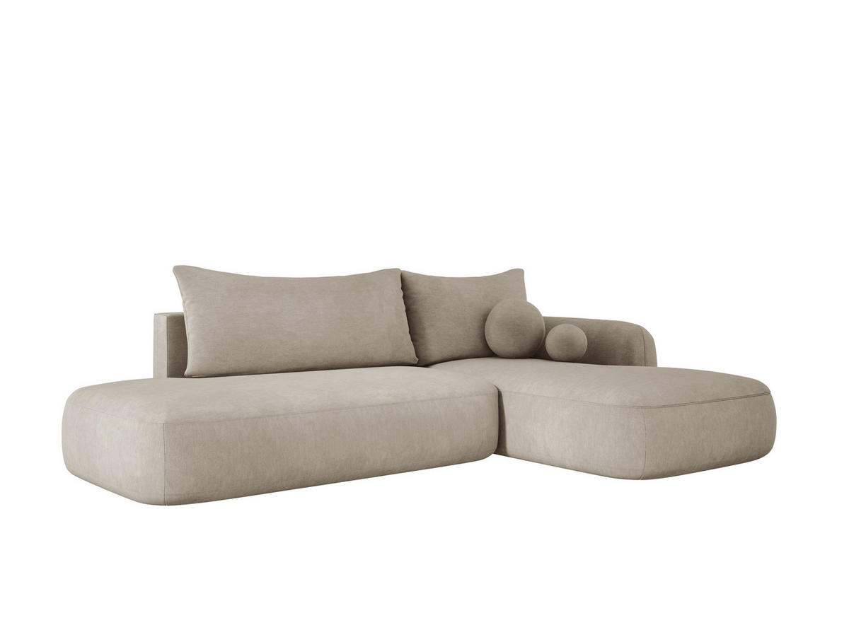 ECKSOFA BABU mit Bettfunktion – Moderne Polsterecke für Wohnzimmer, Funktionales Schlafsofa im Stoff CLOUD, 300x105x60 cm, Rechte, – Beige - Ecru, Holz/Textil (300/190cm) - DomoHome