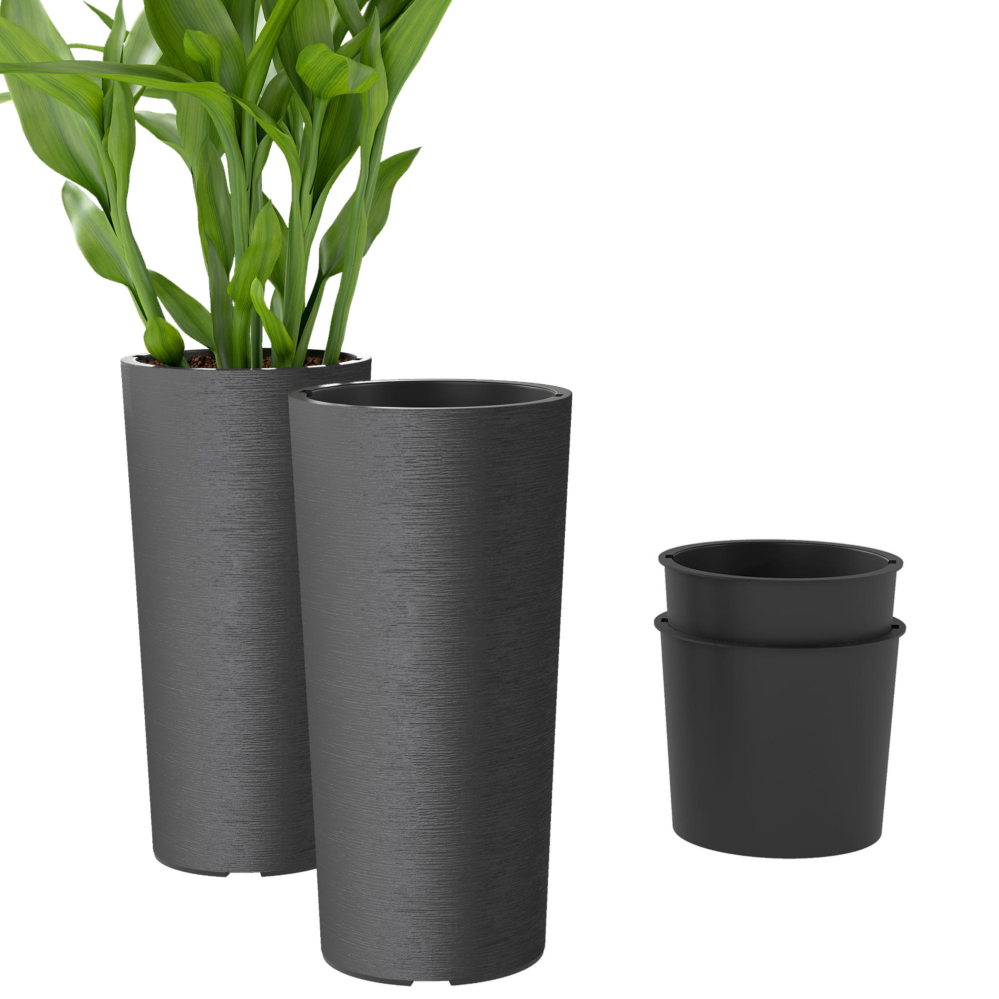 BLUMENTOPF-SET DE-10870 2er stapelbar mit Löchern 35x35 cm Dunkelgrau - Dunkelgrau, Kunststoff (60cm) - ComfortXL