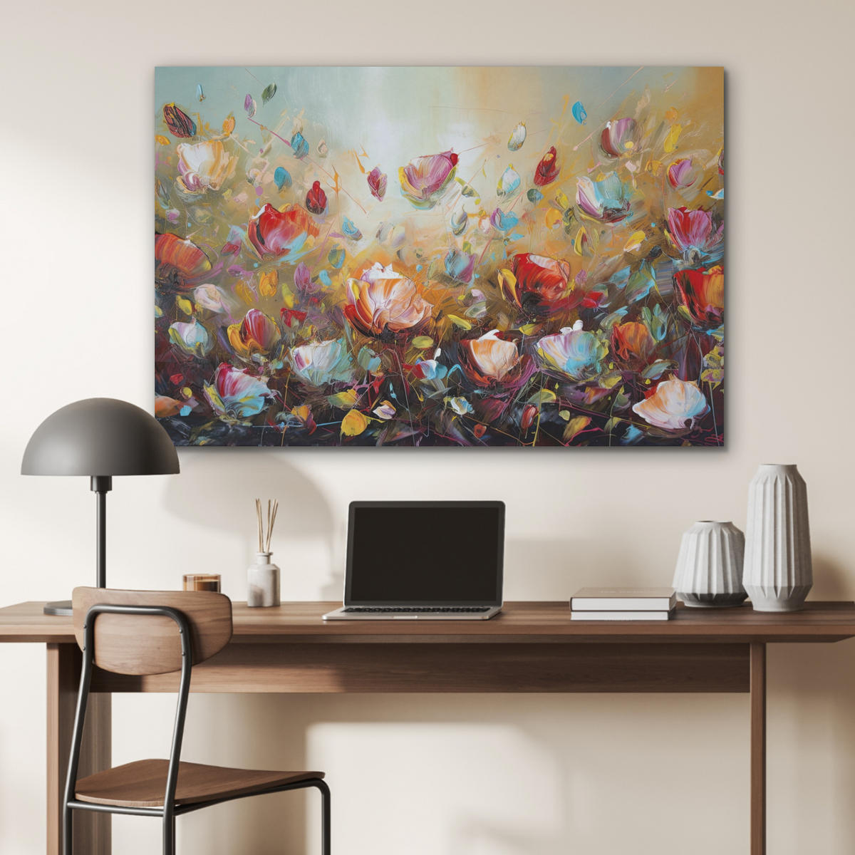 AKUSTIKPANEEL Blumen - Kunst - Natur - Ölgemälde 100x70 cm - Multicolor, Textil (100/0.9/70cm) - MuchoWow