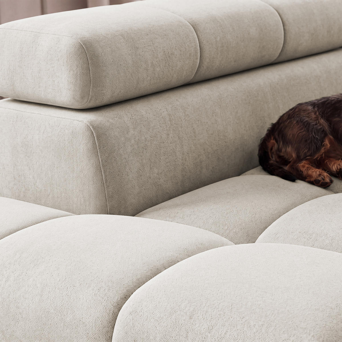 ECKSOFA PUDDING S Links mit Schlaffunktion 125x195 Velours Creme - Creme/Schwarz, Holz/Textil (177/275cm) - Muffo