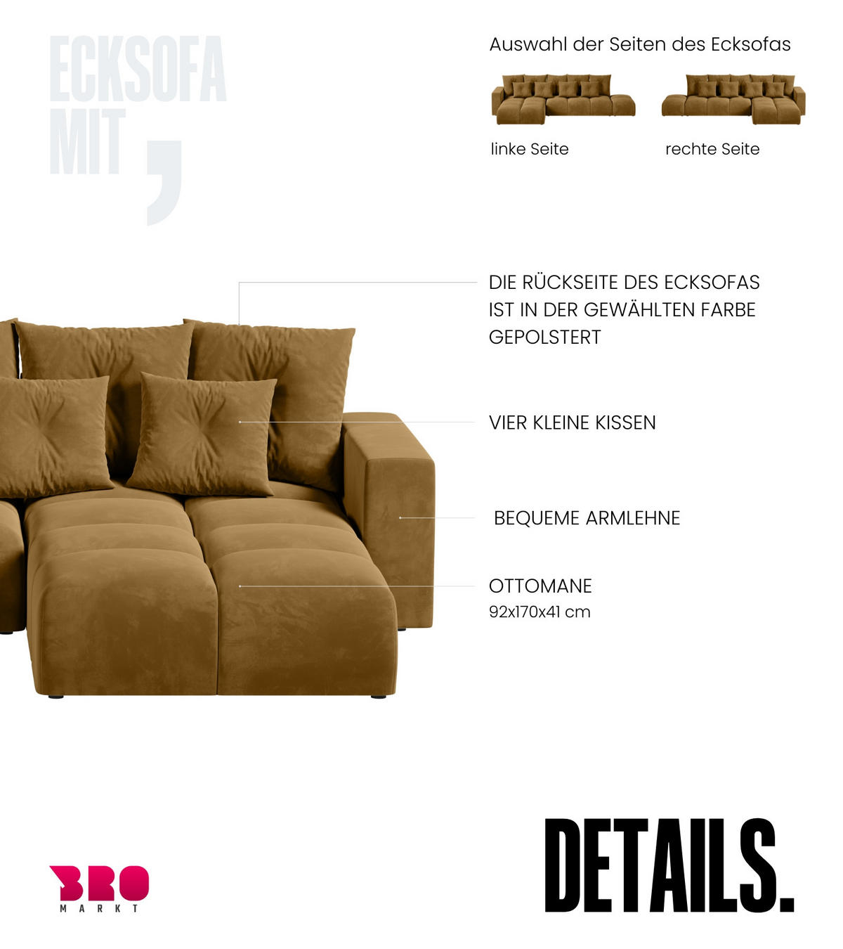 ECKSOFA mit Schlaffunktion RAMIRO Gelb - Gelb, Textil (325/185cm)