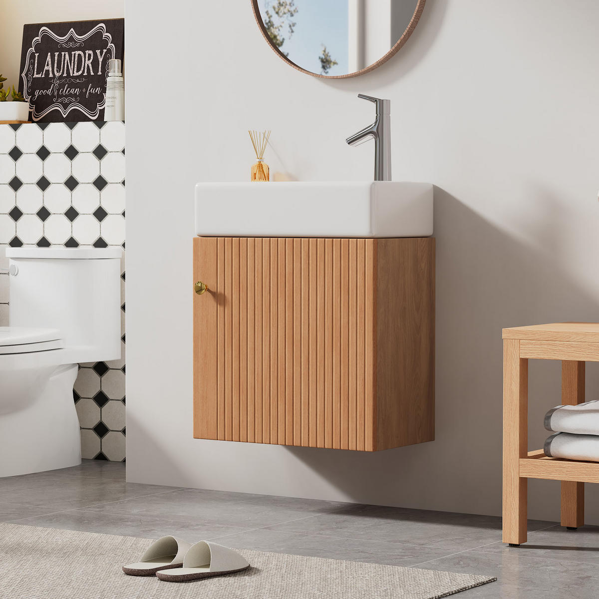 BADMÖBEL Set mit Keramikbecken,Waschtisch mit Unterschrank Braun - Braun, Holz/Keramik (26/56/46cm) - PARAFTA HOME