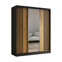 SCHWEBETÜRENSCHRANK Neli 180 cm mit Lamellen und Spiegel 3-türig, schwarz, Artisan, Lamelle schwarz - Schwarz/Braun, Kunststoff (180/216/61cm) - Margaret Hadas24