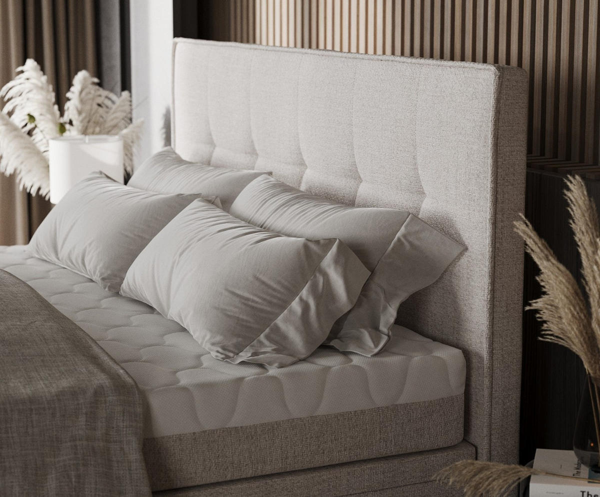 BOXBETT Arivo 180/200 cm Hellbeige im Neve Stoff - Sandfarben/Schwarz, Holz/Holzwerkstoff (180/200cm) - AltaBeds