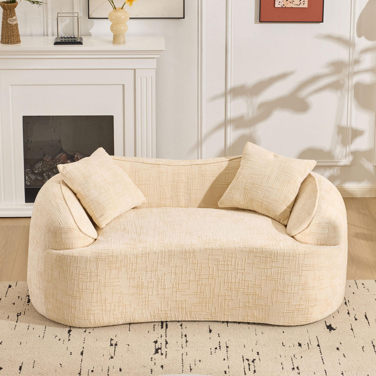 2-SITZER 170/87/65 cm beige aus Schaumstoff und Federkern mit 2 Kissen - Beige, Textil (87/65/170cm) - OKWISH