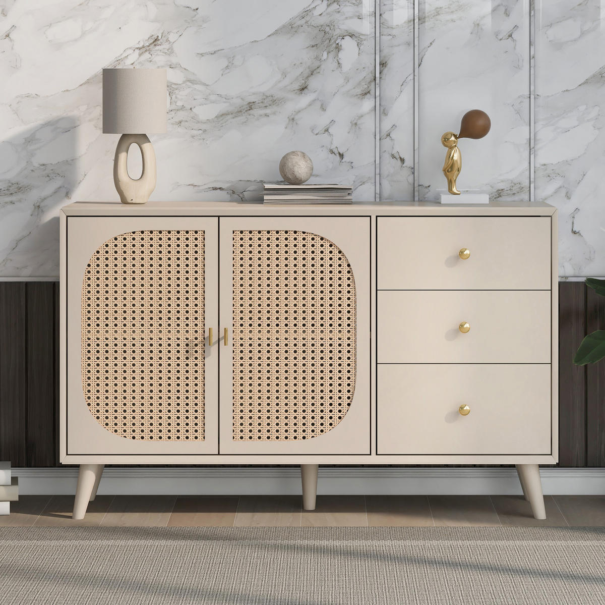 SIDEBOARD 120/40/82,5 cm mit 2 Türen & 3 Schubladen in Offwhite - Weiß, Holzwerkstoff (120/82.5/40cm) - BEAOK