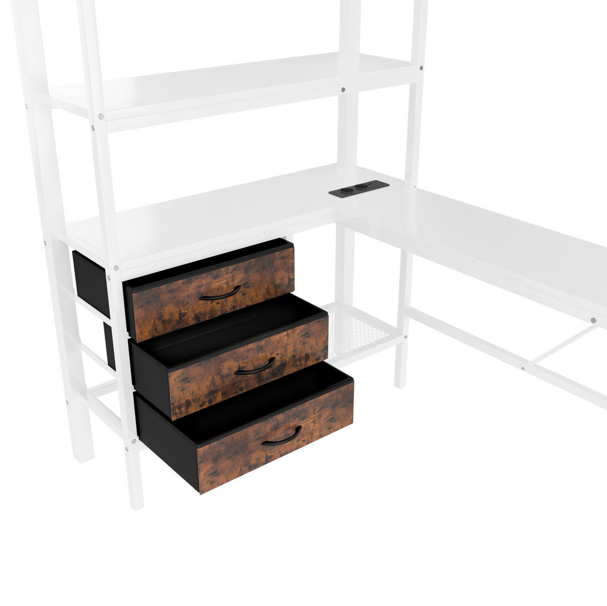 HOCHBETT 90/200 cm, Weiß mit Schreibtisch, Ambientelicht, 3 Schubladen - Weiß, Metall (90/200cm) - MIVRAY