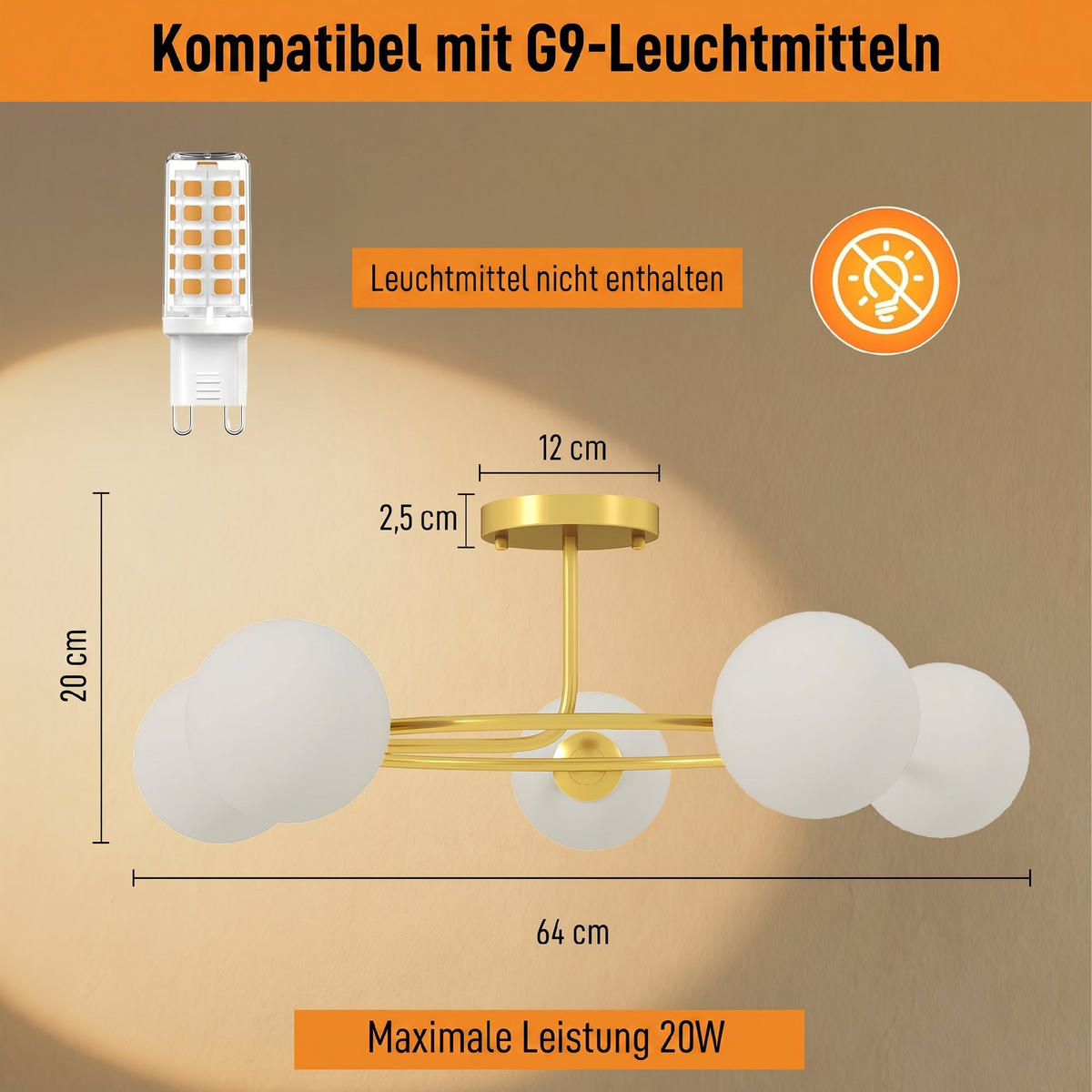 DECKENLEUCHTE Metall, Kunststoff Gold - Goldfarben, Metall (64/64/20cm) - HOMCOM