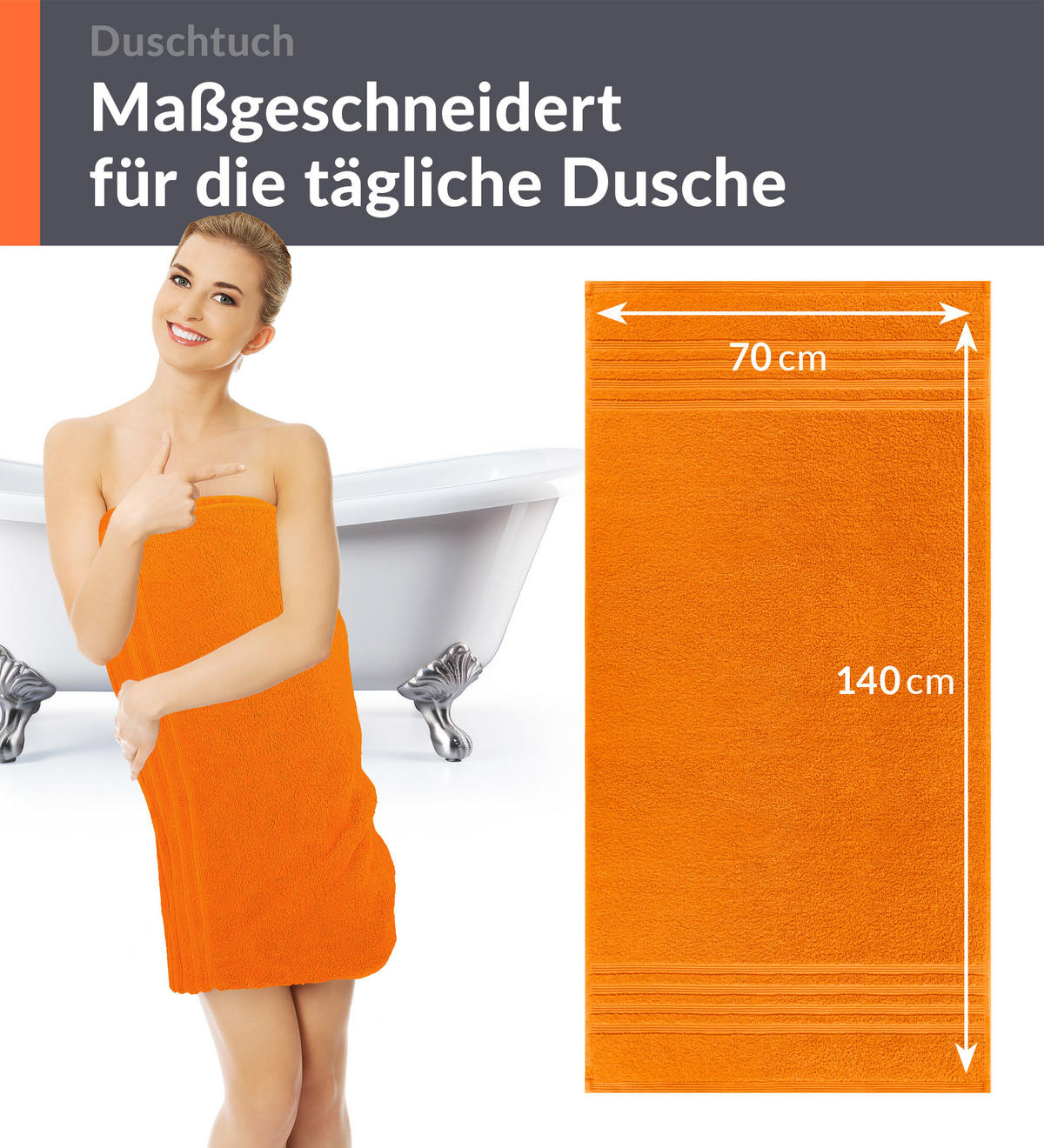 DUSCHTUCH London Clementinen Orange 2er Set 70x140 - Orange, Textil (70/140cm) - Lashuma