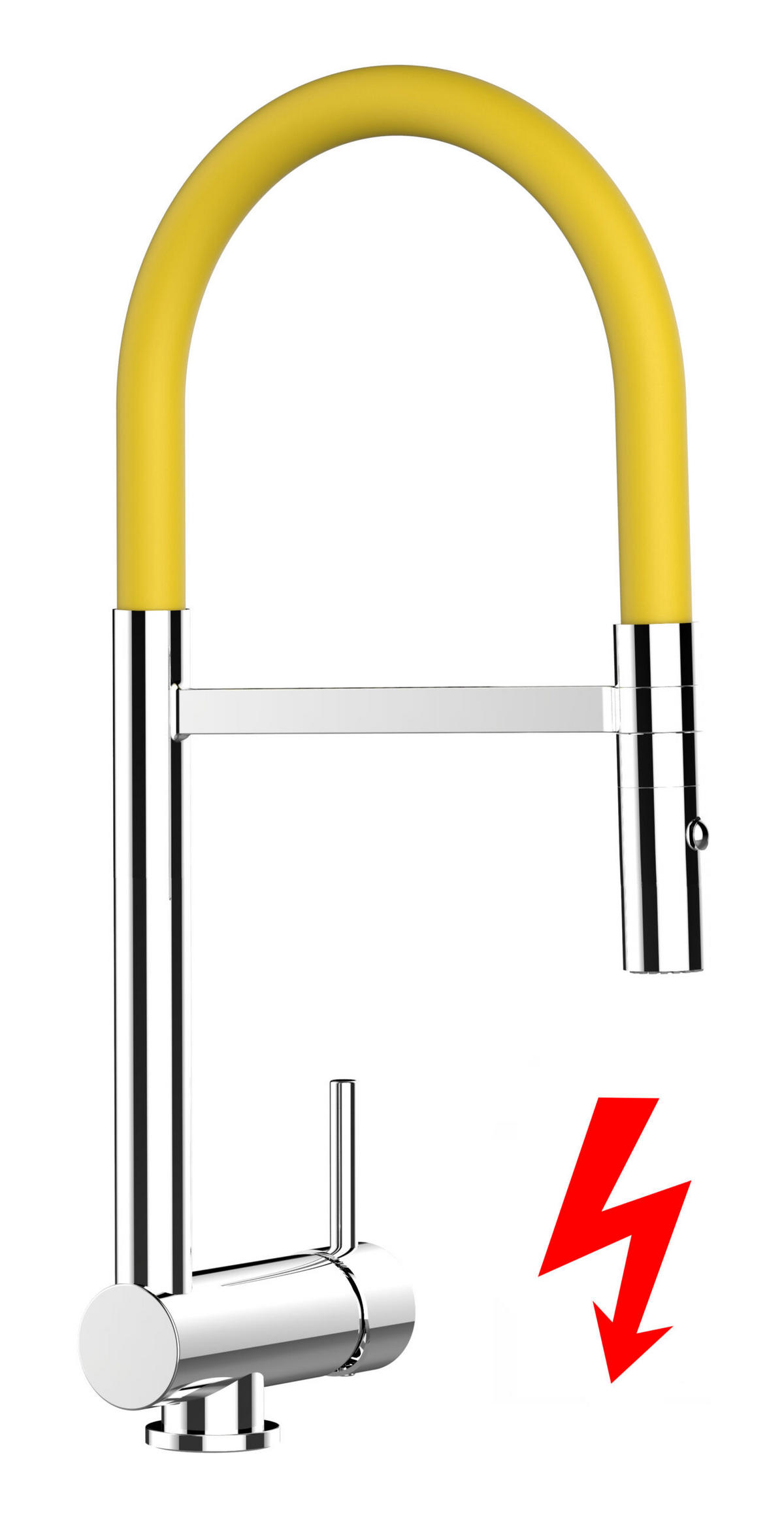 NIEDERDRUCK-VORFENSTER-KÜCHENARMATUR, Umklappbar 6 CM, Verchromt und Gelb, 2-Strahl-Brause - Gelb, Metall (21.3/48.2/21.3cm) - VIZIO