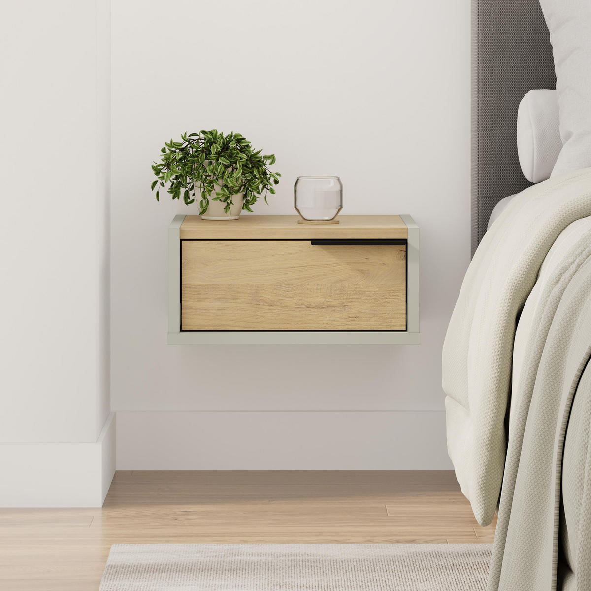 NACHTTISCH Eco Ascgrün Eiche 33/18.5/40cm - Eichefarben, Holzwerkstoff (40/18.5/33cm) - Decortie