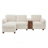 ECKSOFA 266/136/82 cm Beige mit Abnehmbare Mittelkonsole, 1 Schublade, Seitentasche und beweglicher Stau-Ottoman - Beige, Textil (266/136cm) - Oxeza